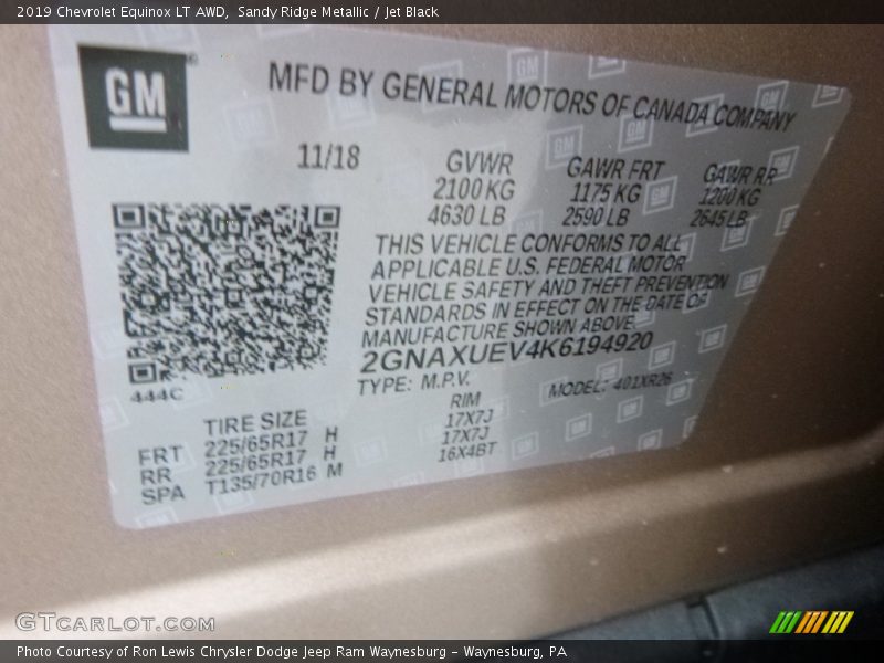 Sandy Ridge Metallic / Jet Black 2019 Chevrolet Equinox LT AWD
