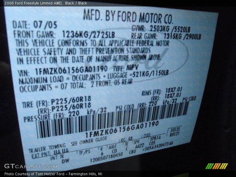 Black / Black 2006 Ford Freestyle Limited AWD