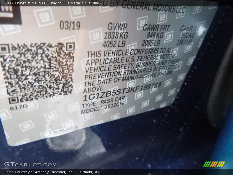 Pacific Blue Metallic / Jet Black 2019 Chevrolet Malibu LS