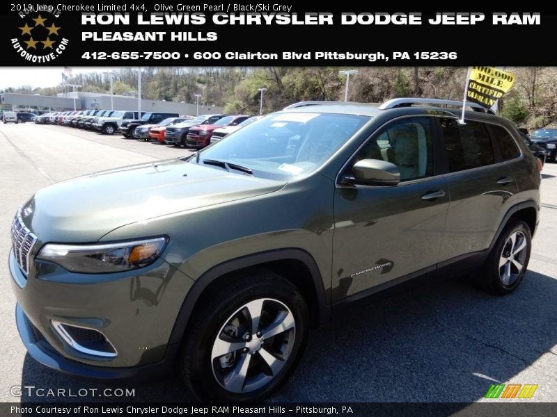 Olive Green Pearl / Black/Ski Grey 2019 Jeep Cherokee Limited 4x4
