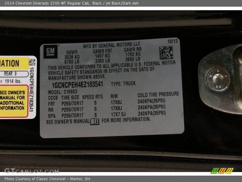 Black / Jet Black/Dark Ash 2014 Chevrolet Silverado 1500 WT Regular Cab