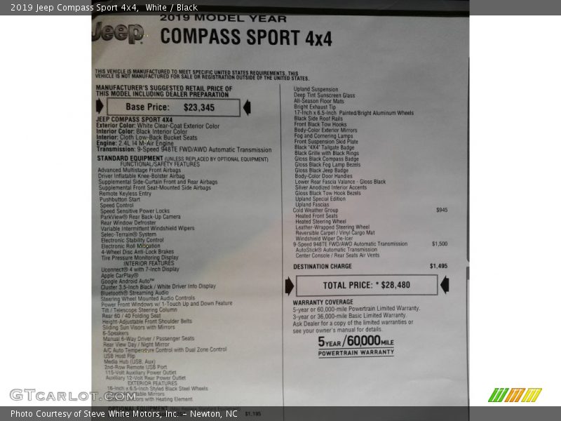 White / Black 2019 Jeep Compass Sport 4x4