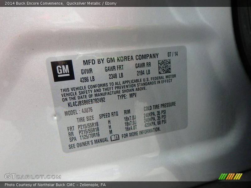 Quicksilver Metallic / Ebony 2014 Buick Encore Convenience
