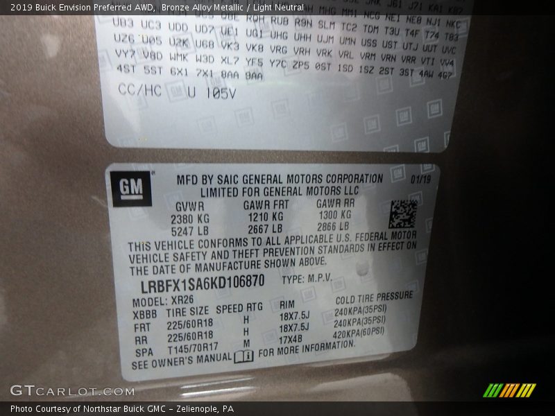 Bronze Alloy Metallic / Light Neutral 2019 Buick Envision Preferred AWD
