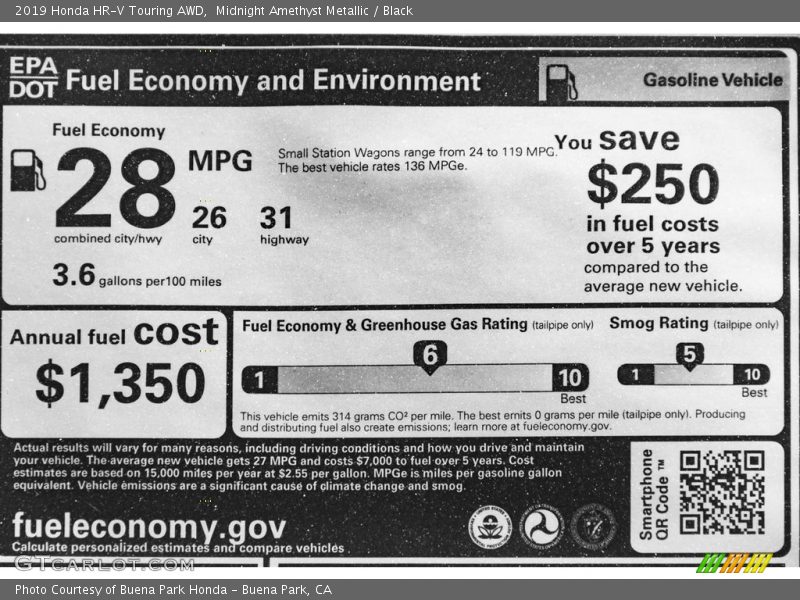 Midnight Amethyst Metallic / Black 2019 Honda HR-V Touring AWD