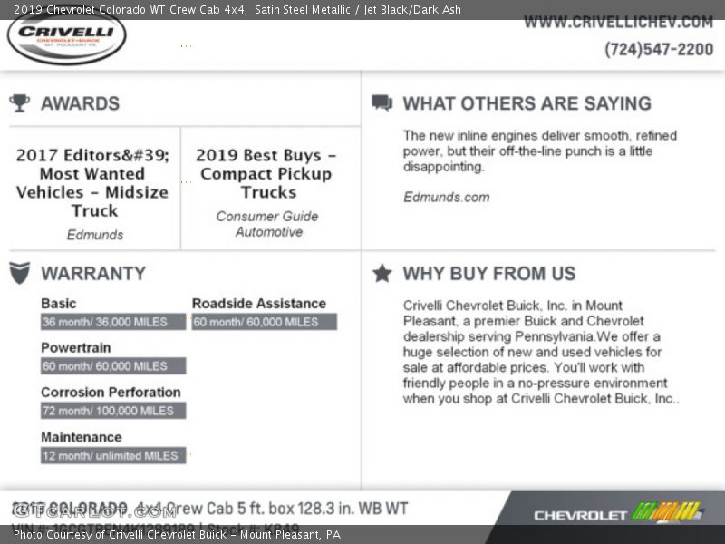 Satin Steel Metallic / Jet Black/Dark Ash 2019 Chevrolet Colorado WT Crew Cab 4x4