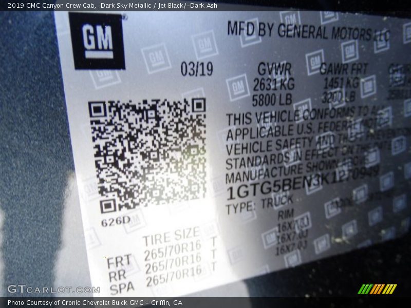 Dark Sky Metallic / Jet Black/­Dark Ash 2019 GMC Canyon Crew Cab