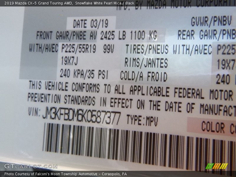 Snowflake White Pearl Mica / Black 2019 Mazda CX-5 Grand Touring AWD