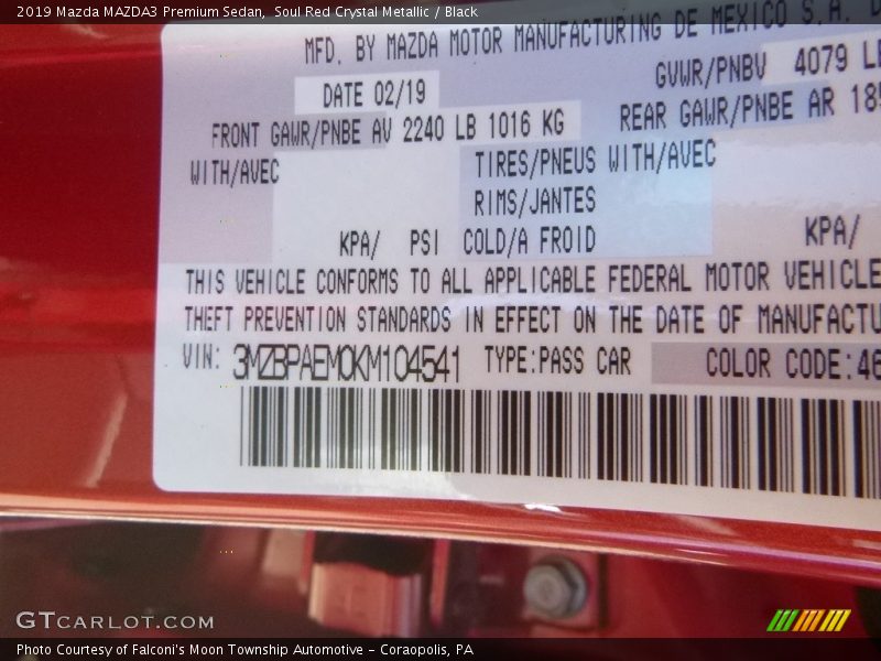 Soul Red Crystal Metallic / Black 2019 Mazda MAZDA3 Premium Sedan
