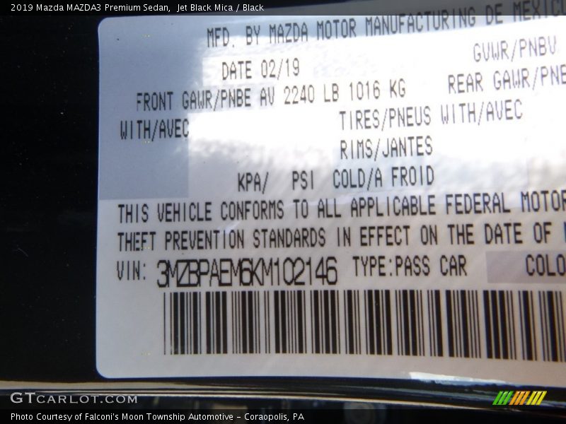 Jet Black Mica / Black 2019 Mazda MAZDA3 Premium Sedan