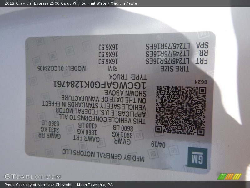 Summit White / Medium Pewter 2019 Chevrolet Express 2500 Cargo WT