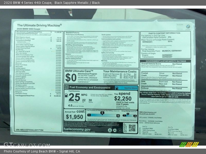  2020 4 Series 440i Coupe Window Sticker
