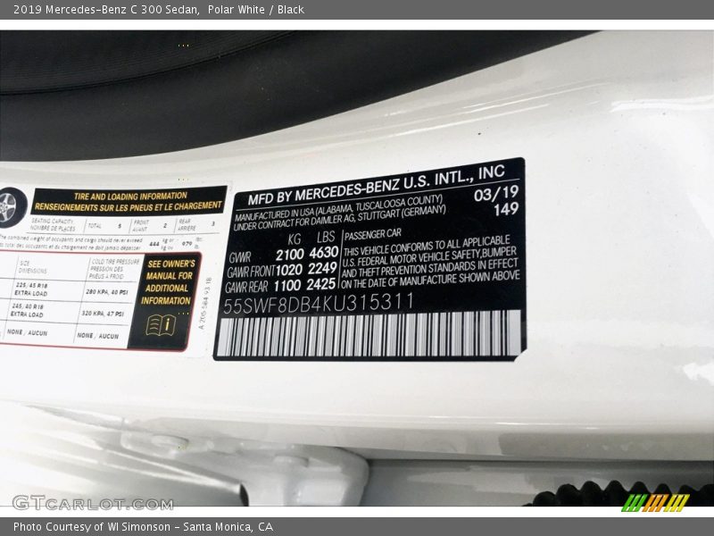 Polar White / Black 2019 Mercedes-Benz C 300 Sedan