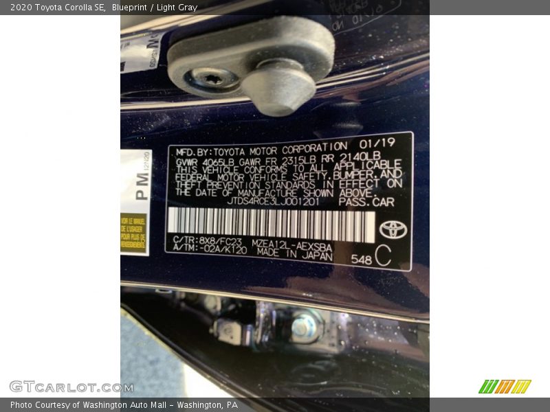 Blueprint / Light Gray 2020 Toyota Corolla SE
