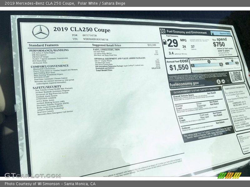 Polar White / Sahara Beige 2019 Mercedes-Benz CLA 250 Coupe