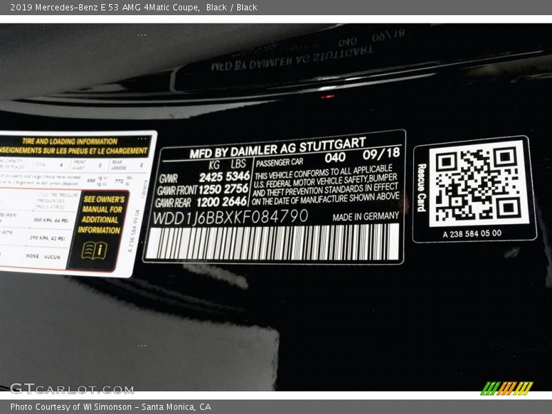 2019 E 53 AMG 4Matic Coupe Black Color Code 040