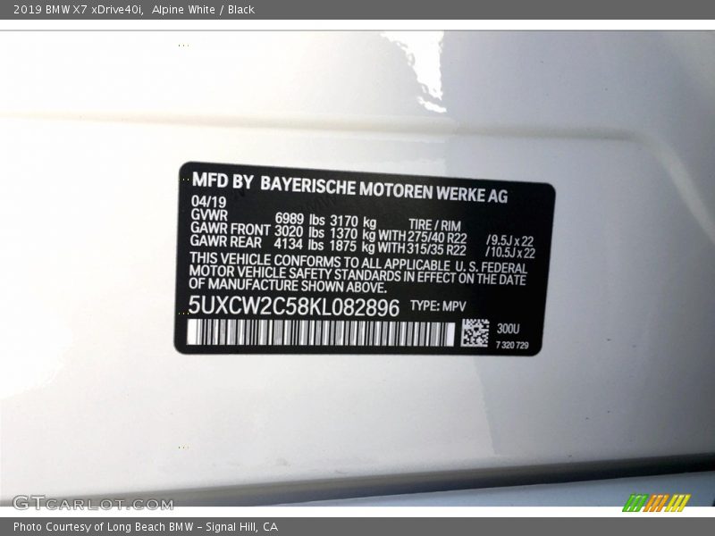 Alpine White / Black 2019 BMW X7 xDrive40i