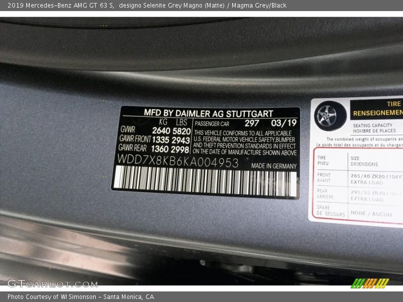 2019 AMG GT 63 S designo Selenite Grey Magno (Matte) Color Code 297