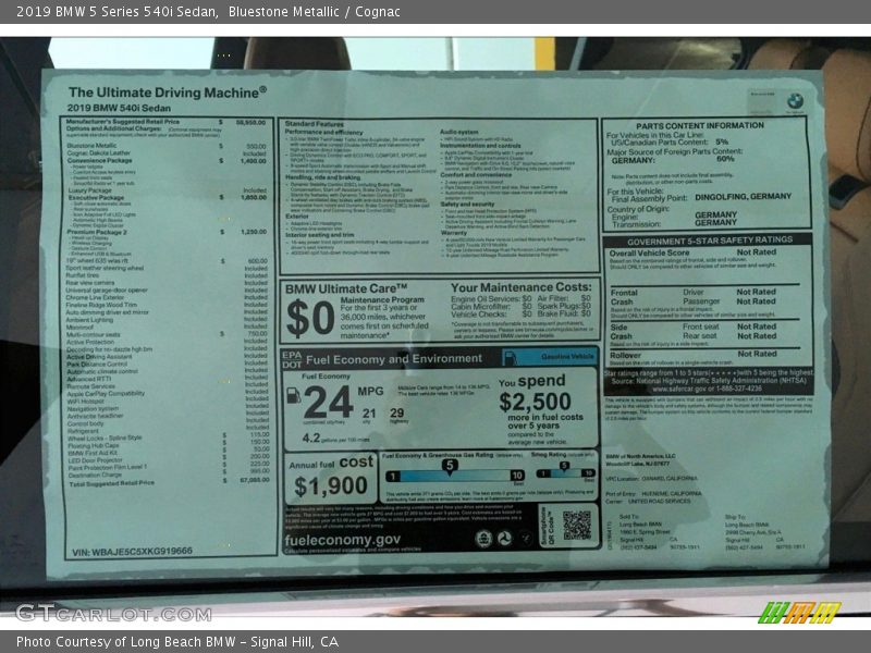 Bluestone Metallic / Cognac 2019 BMW 5 Series 540i Sedan