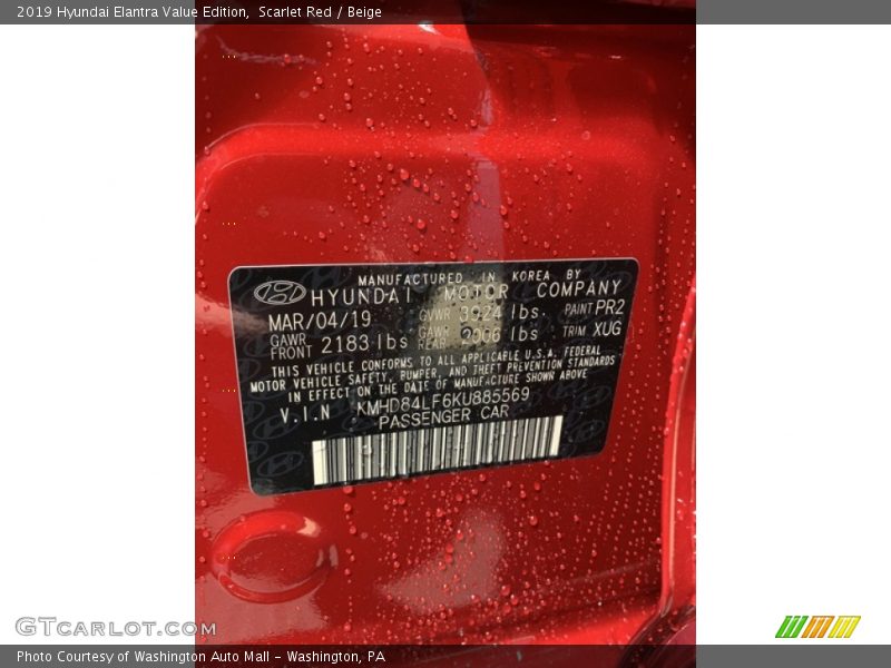 Scarlet Red / Beige 2019 Hyundai Elantra Value Edition
