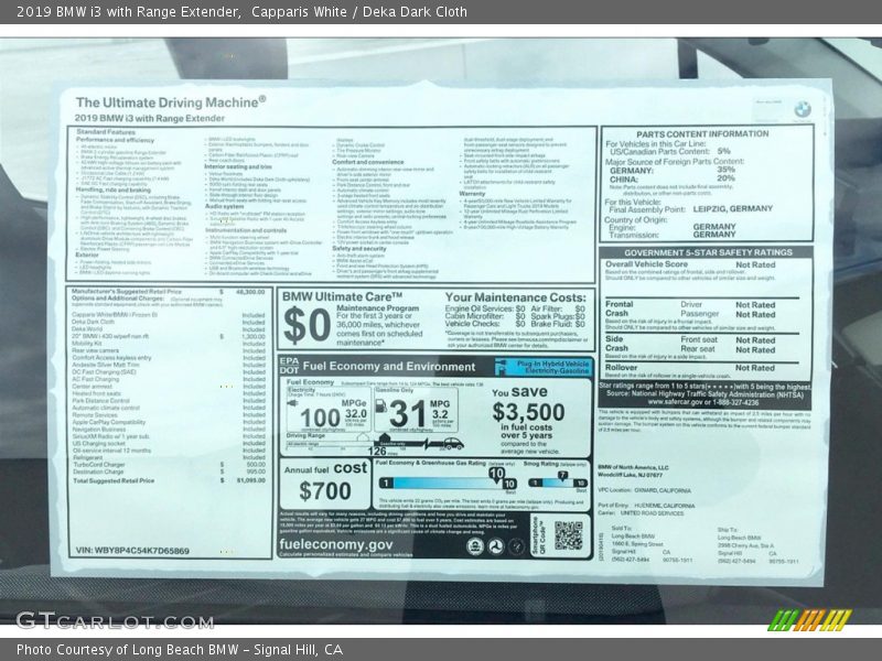 Capparis White / Deka Dark Cloth 2019 BMW i3 with Range Extender