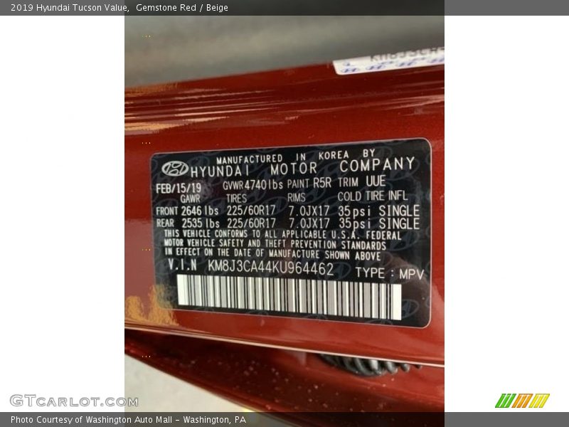 Gemstone Red / Beige 2019 Hyundai Tucson Value