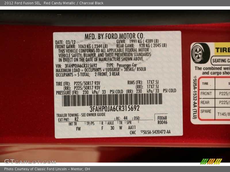 Red Candy Metallic / Charcoal Black 2012 Ford Fusion SEL