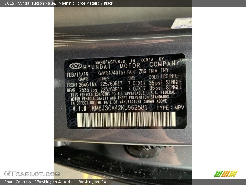 Magnetic Force Metallic / Black 2019 Hyundai Tucson Value