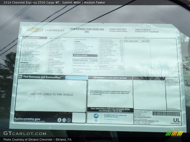 Summit White / Medium Pewter 2019 Chevrolet Express 2500 Cargo WT