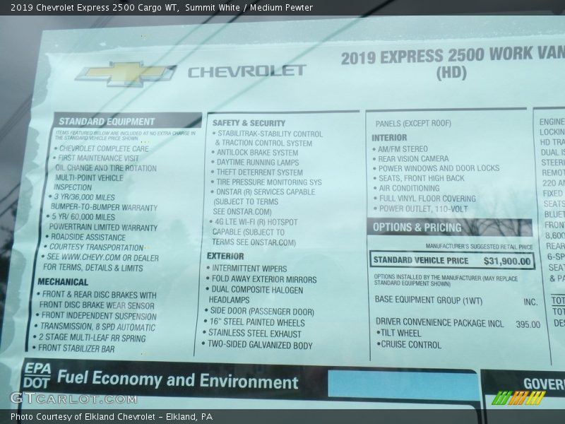 Summit White / Medium Pewter 2019 Chevrolet Express 2500 Cargo WT