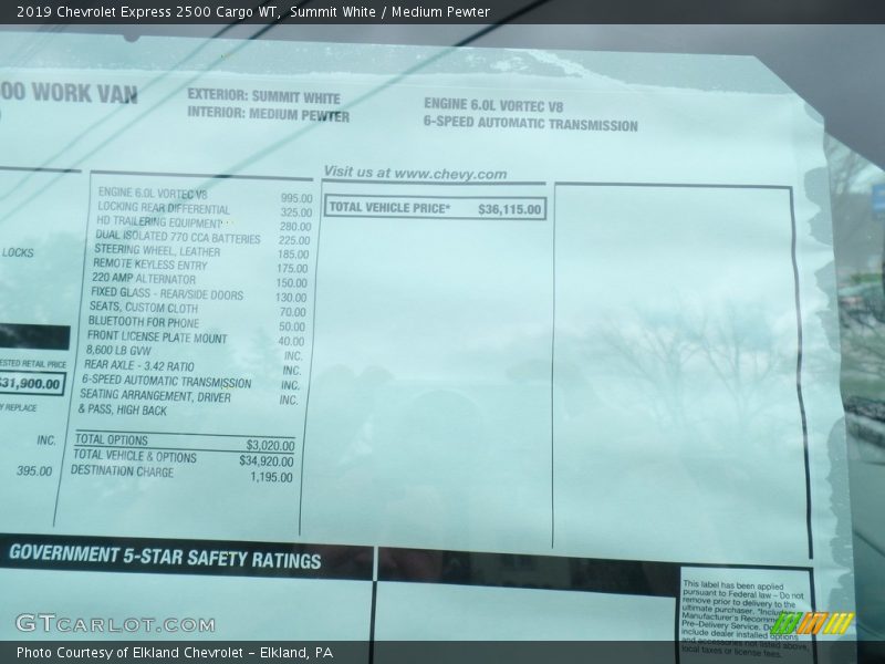 Summit White / Medium Pewter 2019 Chevrolet Express 2500 Cargo WT