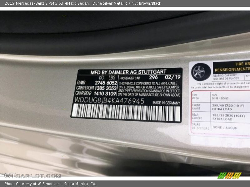 2019 S AMG 63 4Matic Sedan Dune Silver Metallic Color Code 296