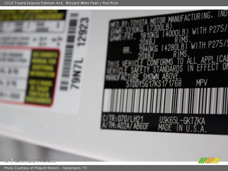 Blizzard White Pearl / Red Rock 2019 Toyota Sequoia Platinum 4x4