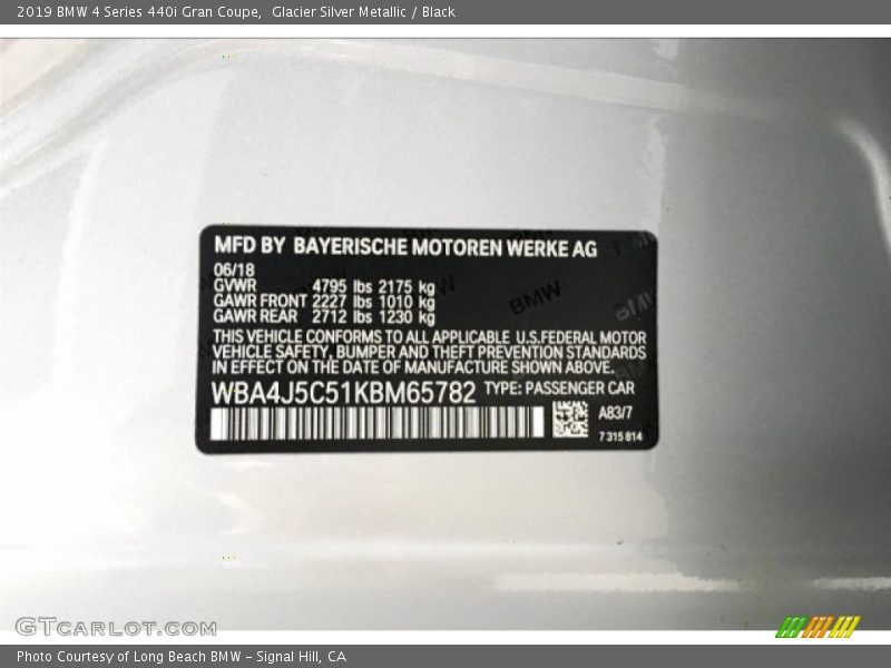 Glacier Silver Metallic / Black 2019 BMW 4 Series 440i Gran Coupe