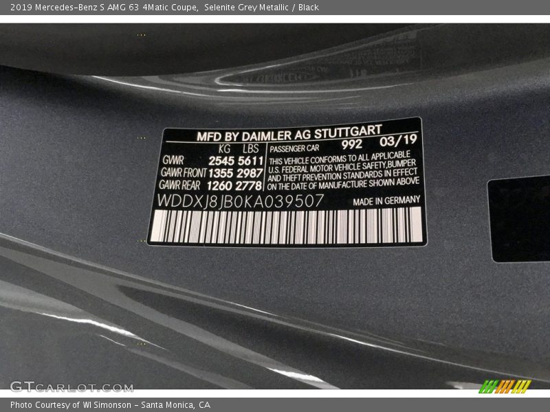 2019 S AMG 63 4Matic Coupe Selenite Grey Metallic Color Code 992