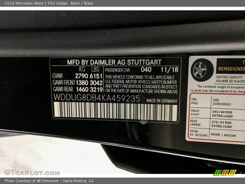 Black / Black 2019 Mercedes-Benz S 560 Sedan