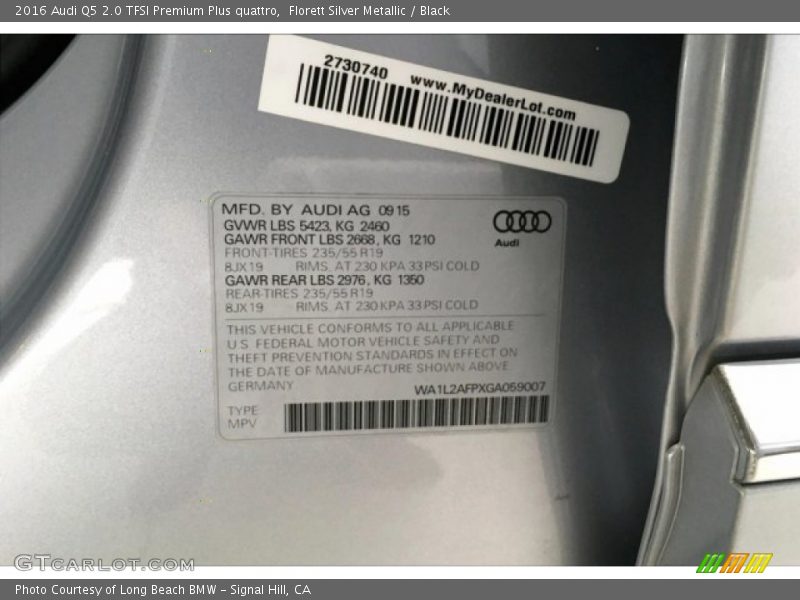 Florett Silver Metallic / Black 2016 Audi Q5 2.0 TFSI Premium Plus quattro