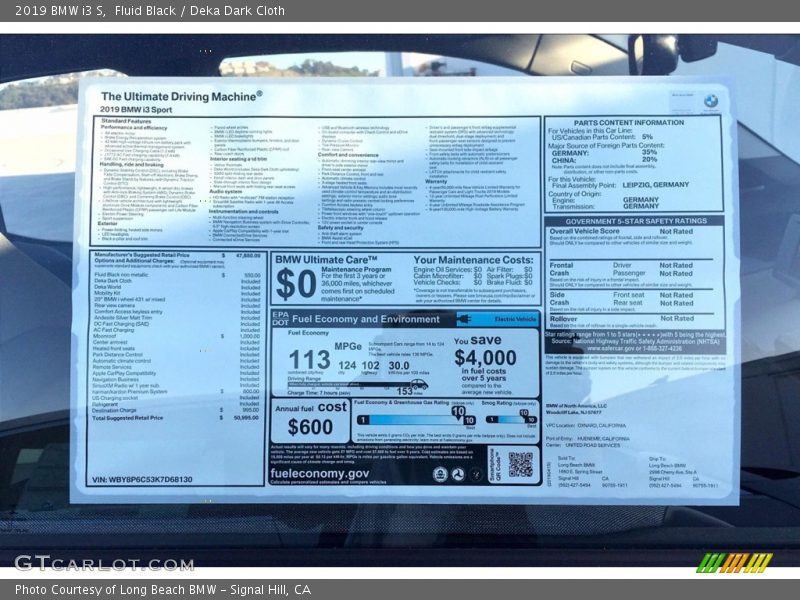  2019 i3 S Window Sticker