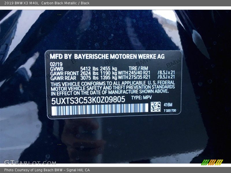 Carbon Black Metallic / Black 2019 BMW X3 M40i