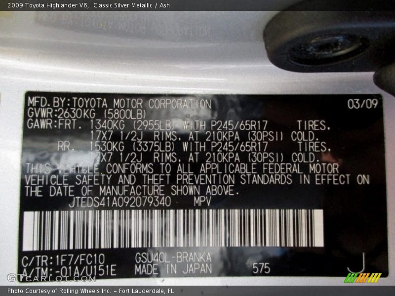 Classic Silver Metallic / Ash 2009 Toyota Highlander V6