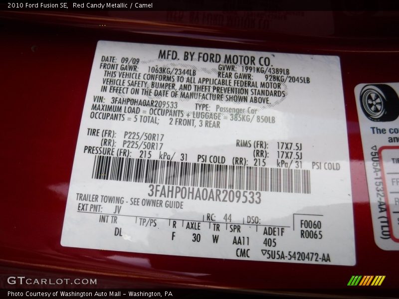 Red Candy Metallic / Camel 2010 Ford Fusion SE