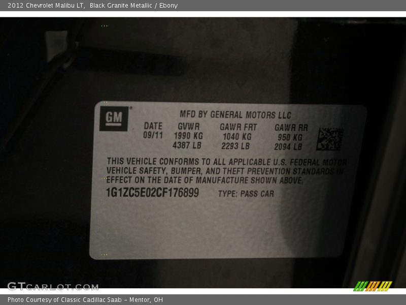 Black Granite Metallic / Ebony 2012 Chevrolet Malibu LT