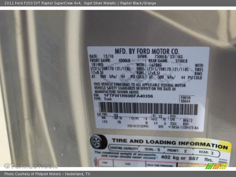 Ingot Silver Metallic / Raptor Black/Orange 2011 Ford F150 SVT Raptor SuperCrew 4x4