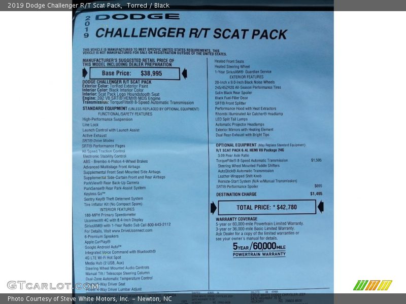 Torred / Black 2019 Dodge Challenger R/T Scat Pack