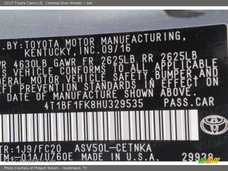 Celestial Silver Metallic / Ash 2017 Toyota Camry LE