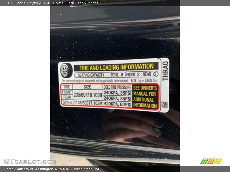 Crystal Black Pearl / Mocha 2019 Honda Odyssey EX-L