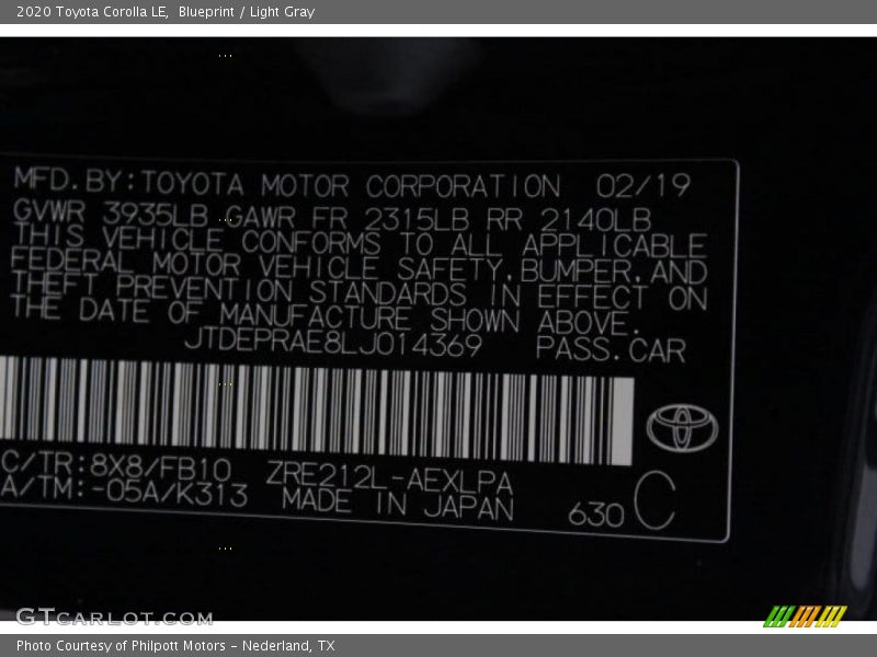 Blueprint / Light Gray 2020 Toyota Corolla LE