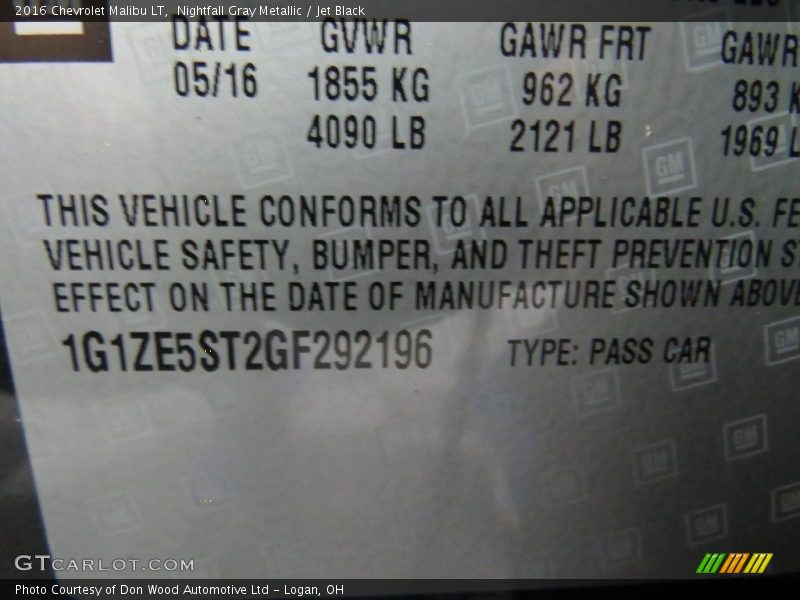 Nightfall Gray Metallic / Jet Black 2016 Chevrolet Malibu LT