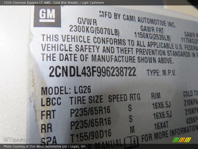 Gold Mist Metallic / Light Cashmere 2009 Chevrolet Equinox LT AWD