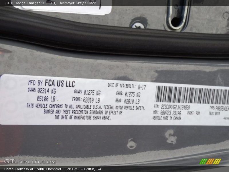 Destroyer Gray / Black 2018 Dodge Charger SXT Plus